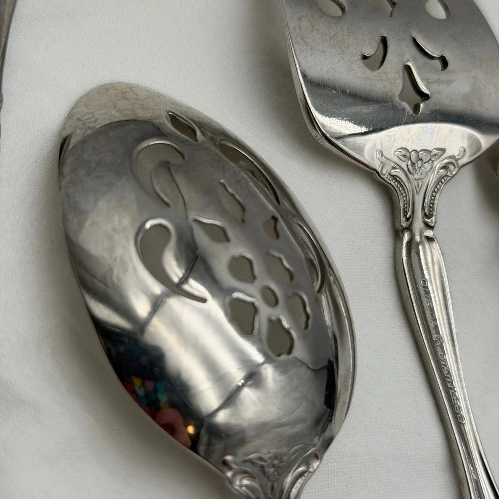 Vtg Oneida Community Brahms Stainless Flatware 4 Piece Serving Set Floral Ornate